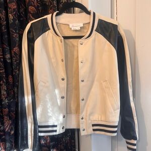 Anthropologie Cream and Black Varsity Bomber Jacket